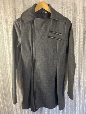 ROXY Gray Mid-Length Jacket Women's M Zip Collared Pockets Lined