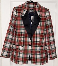 NWT J.Crew Women s Sz 2 Willa Ivory Snowy Stewart Tartan Wool Blend Blazer
