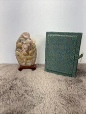 Asian Soap Box Carving with Wood Base & Original Cloth Box