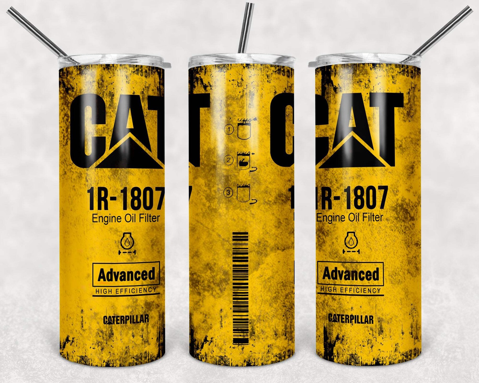 Caterpillar 20oz Stainless Steel Double Wall Skinny Tumbler With Straw