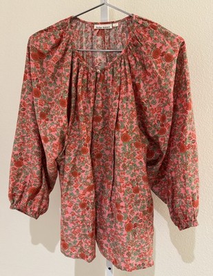 Roberta Roller Rabbit Womens Top Long Sleeve Popover Blouse Floral Peasant Sz L