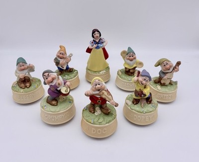 RARE - FULL Set Schmid Snow White Seven Dwarfs Rotating Music Boxes 1987 Working