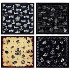 4 Pcs Pirate Bandana for Pirate Party Decoration Cotton Squares Pirate Ship