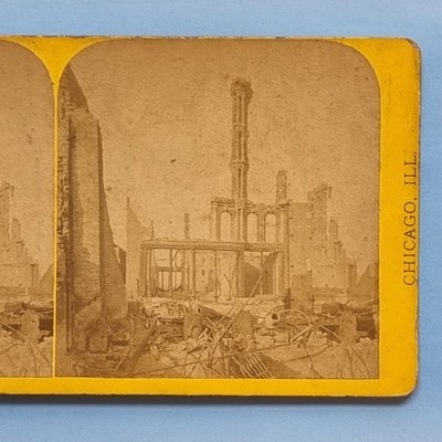 Chicago Stereoview Card 3D Echtfoto C1870 IL USA Great Fire Dearbourne Ruins