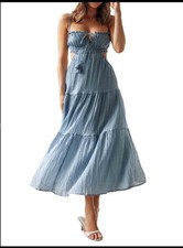 ✨ Women’s Maxi Dress – Sleeveless, Backless, High Split – Blue (Size L) ✨