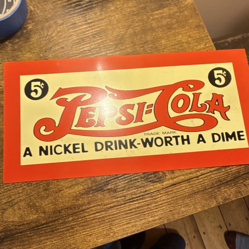 Pepsi Advertising Sign Vintage Style 5 Cent Red Yellow Black Soda Collectible