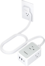 Small Flat Plug Power Strip, Ultra Thin Extension Cord 5 Ft, Grey 3 AC Outlets