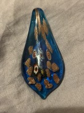 Ciondolo in vetro artistico stile Murano bellissimo blu e oro