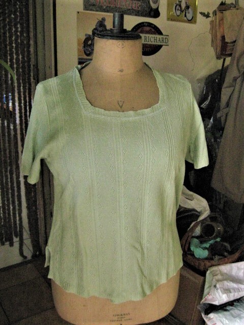 Pull Femme Jaune Pâle Taille 50/52 Manches Courtes - Coton & Acrylique, Fentes Côtés, Occasion BE