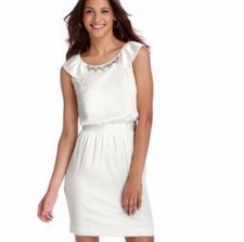 LOFT Size 6 Ivory Jewel Collar Embellishment Neck Flutter Sleeve Party Dress