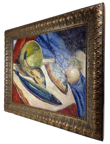 WALTER MAZESKI ANTIQUE FISH STILL LIFE VINTAGE ORIGINAL ON CANVAS OIL PAINTING - Picture 6 of 23