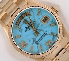 Rolex Men Day-Date 18038 36mm Turquoise Marble Roman Diamond Dial Fluted Bezel