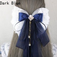 Chinese Women Girls Long Ribbon Bow Hair Clip Lace Organza Pendant Hairpin Retro