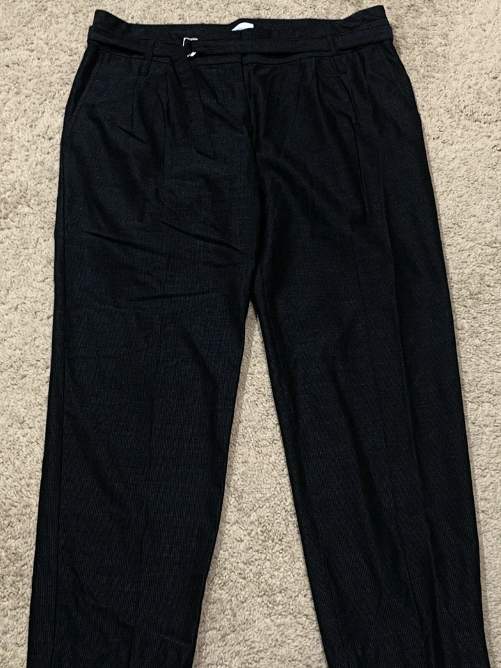 Pantalones de vestir Ann Taylor Loft para mujer talla 8 negros a rayas Marisa pantalón al tobillo con cinturón Foto 3 de 4