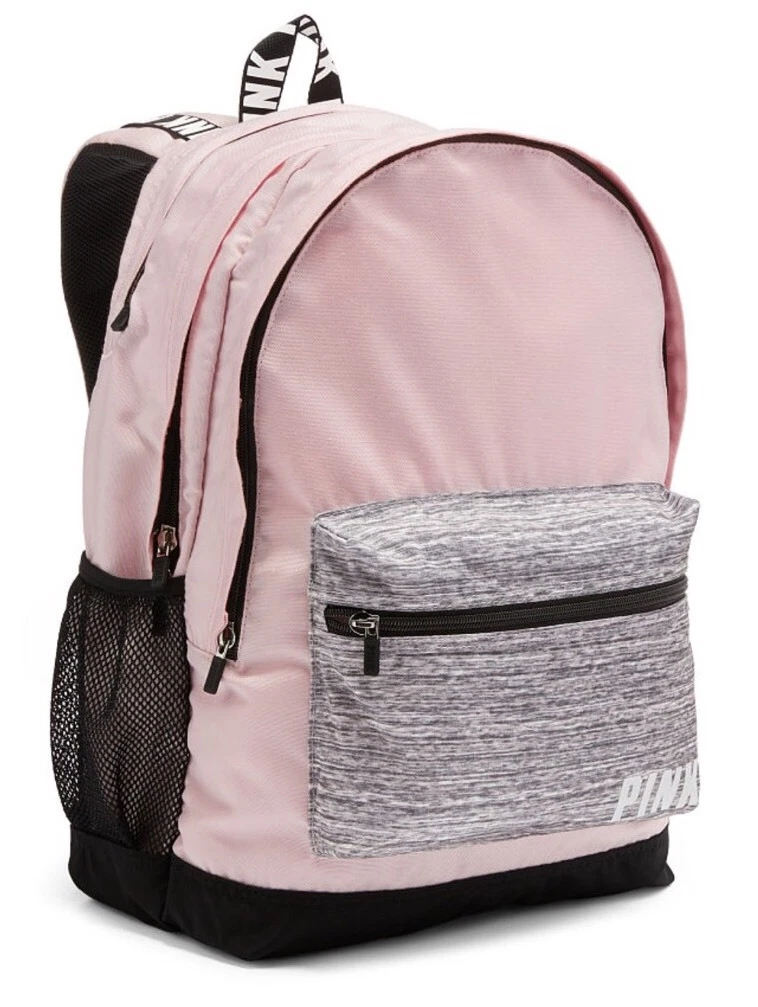 Pink top gray backpack