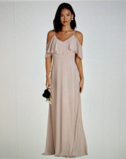 Birdy Grey Jane Convertible Chiffon Maxi Dress Gown in Taupe Size M