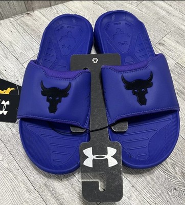 Under Armour Project Rock 3 Slides Charged Cushioned Sandals Blue NWT Size 8 Men
