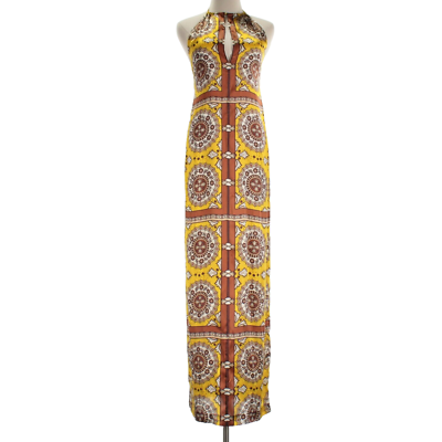 Nili Lotan Women's Rigel Silk Scarf Maxi Dress - Scarf Print Yellow - Size 6 Nili Lotan Women's Rigel Silk Scarf Maxi Dress - Scarf Print Yellow - Size 6
