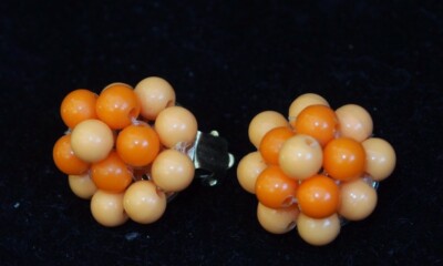 Boucles D'oreilles Clips Vintage Années 60-70, Perles Violettes En Plastique, Authentiques, Occasion