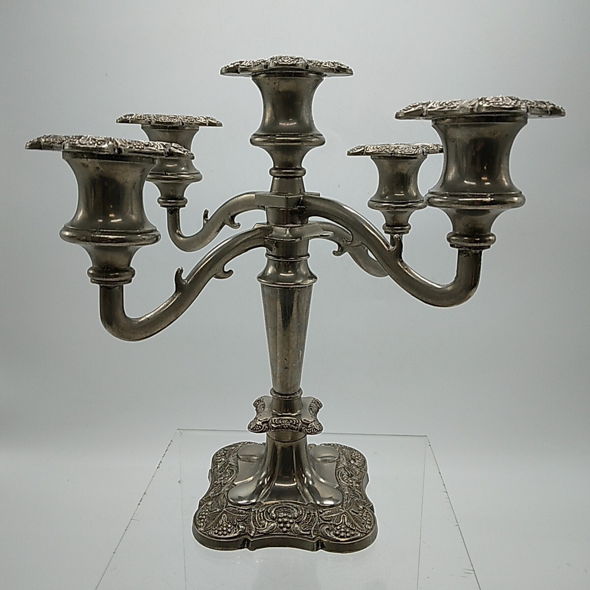 Candleabra 5-Arm, Antique Silver Plate Made In England, Grapevine, Weighted 2Kg
