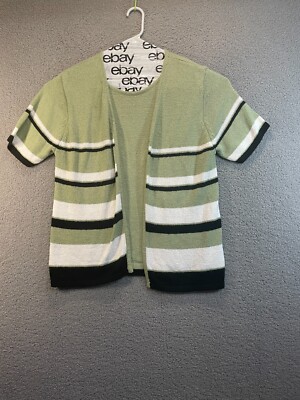 White Stag Plus Green Stripe One Piece Cami Sweater Short Sleeve, Size 14w/16w