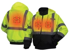 HEATED HIGH VISIBILITY INSULATED REFLECTIVE ROAD WORK HI VIS BOMBER JACKET COAT