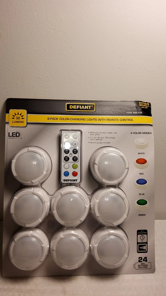 Defiant 8 Pk. Puck Lights 4 Color Changing Wireless LED New In Box