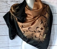 Rainbow Women's Square Scarf Wrap Silk (?) Brown Black Floral 41" * 41" Marked