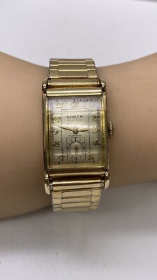 Vintage Gruen Veri-Thin Wrist Watch, 10K Gold Filled Bezel, 17