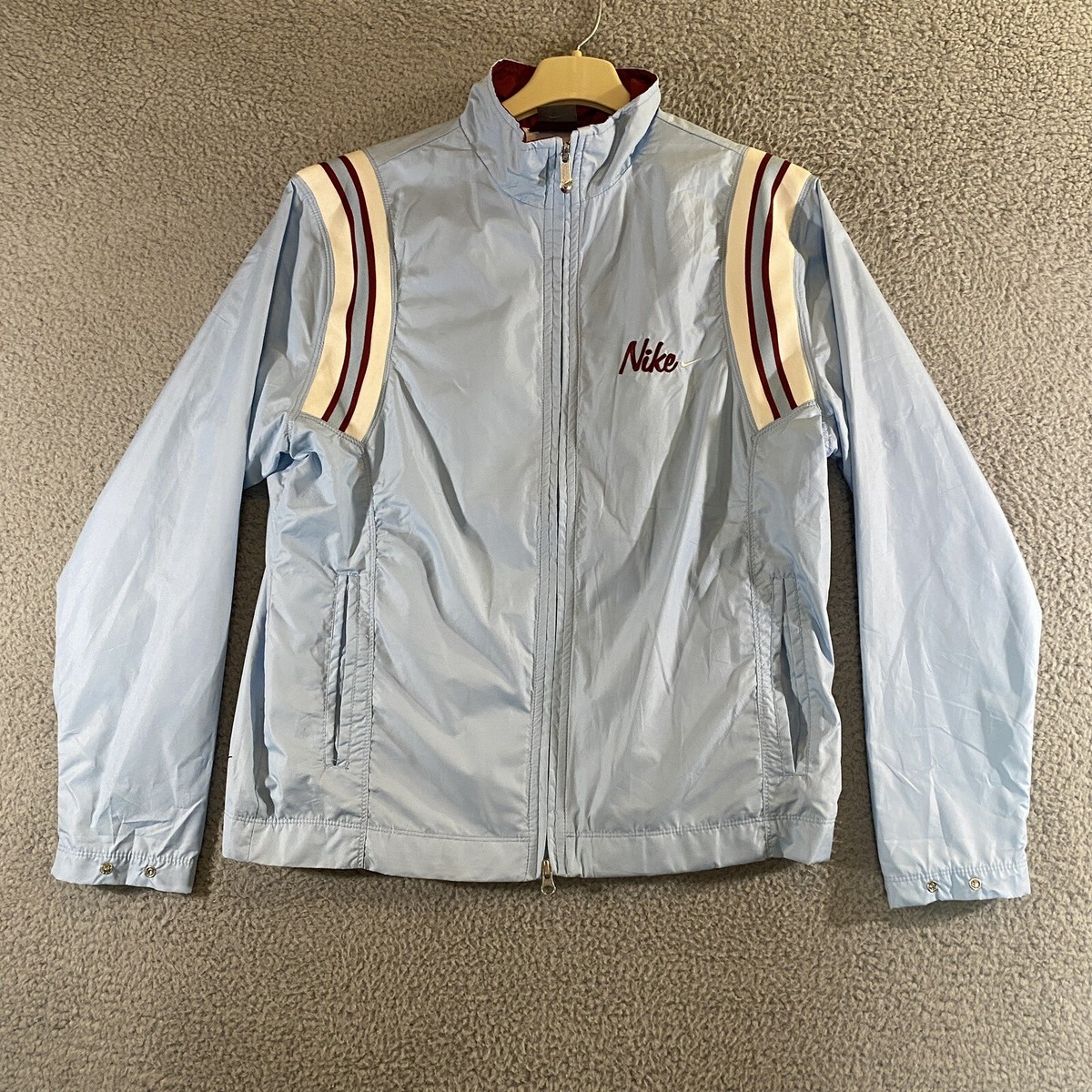 Vintage Nike Jacket Womens Large Blue Windbreaker Full Zip Swoosh