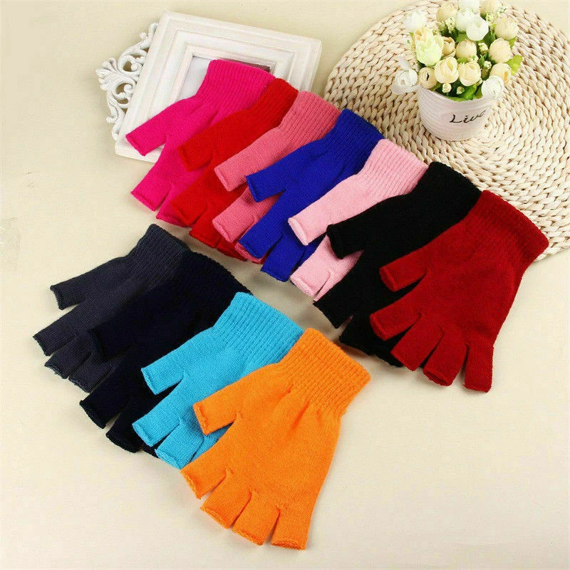 Damen Herren Halbfinger Gloves Wolle Thermal Winter Warm Fingerlose Handschuhe↕ - Bild 3 von 4