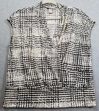 H&M Wrap Top Womens Medium Black Ivory Abstract Sleeveless V Neck Stretch Jersey