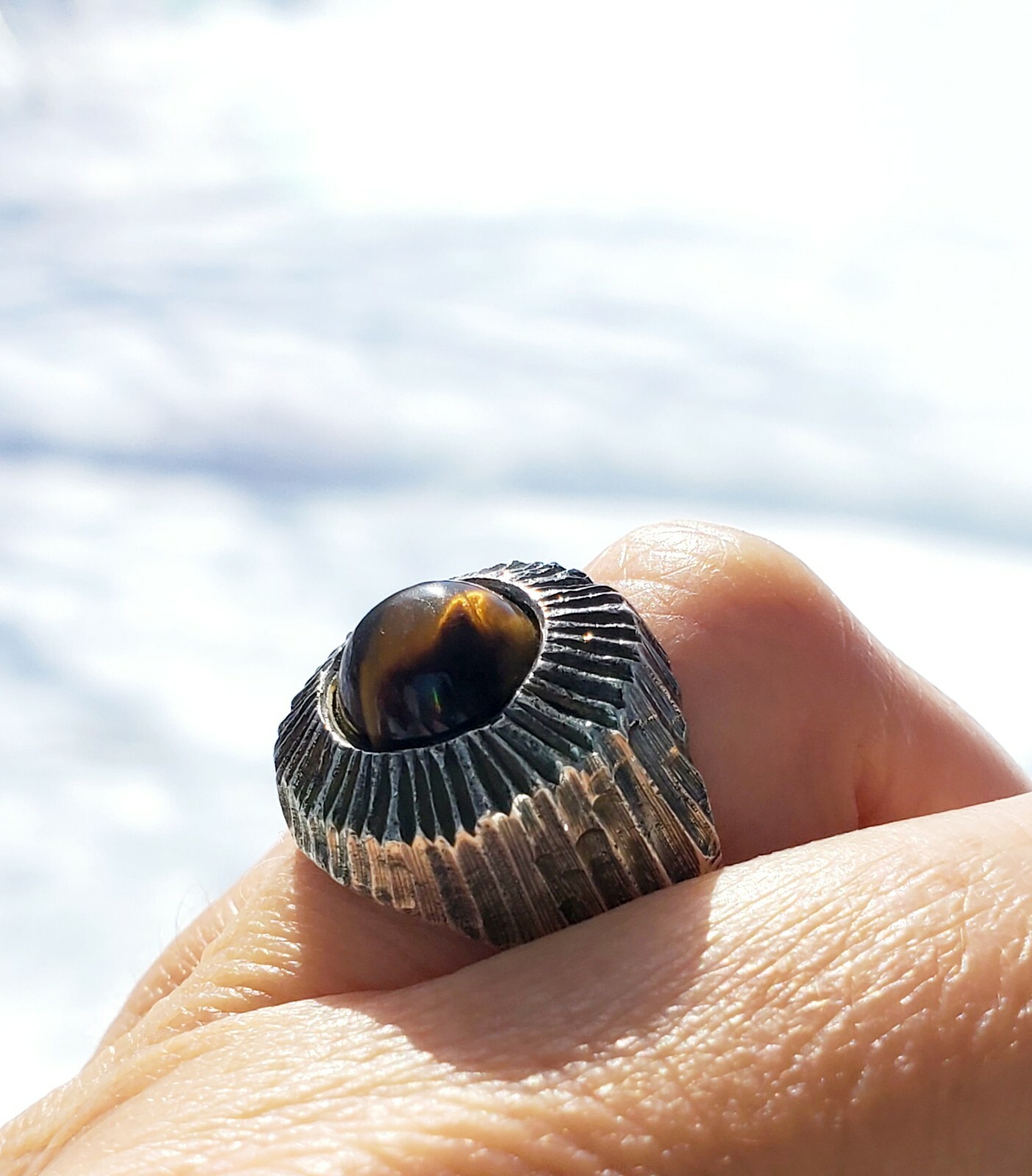 Gorgeous Solid Sterling Silver Tiger Eye Center S… - image 2