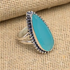 Amazing Blue Chalcedony Gemstone Handmade 925 Sterling Silver Ring Jewelry