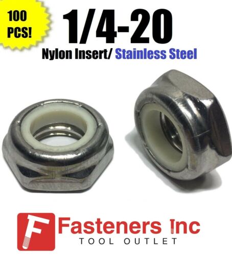 Qty 100  1/4-20 Hex Jam Nylon Insert Lock nut Nylock Stainless Steel Half Height - Picture 1 of 4
