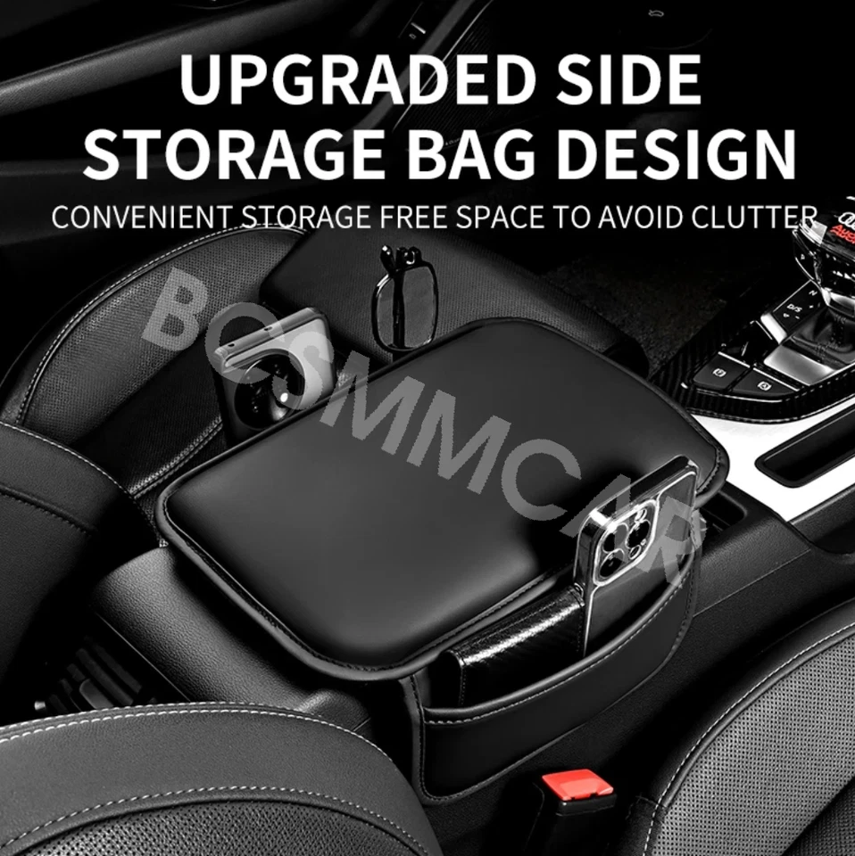 Cojín protector reposabrazos asiento almohadilla de almacenamiento cuero para accesorios interiores de coche Foto 4 de 4