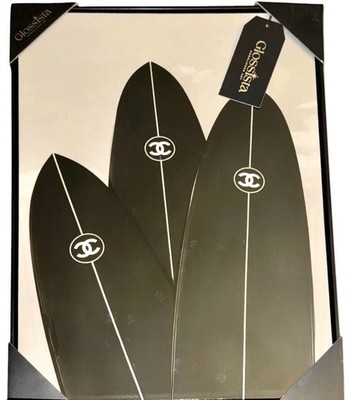 Surf Beach Chanel Logo SurfBoard Large  FramedCanvass Art Glossy Chic Boho Retro