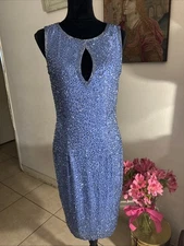 VNTG~Black Tie By Oleg Cassini~Cornflower Blue~Evening Dress~Ornate~Keyhole~Sz 8