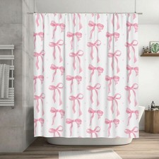 Cute Shower Curtain Pink Bow Fabric Shower Curtains for Bathroom Modern Aesth...