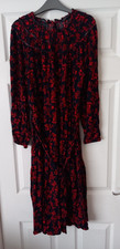 MARKS & SPENCER Red & Navy Blue Floral Long Sleeve Boho Dress Size UK 10 Short
