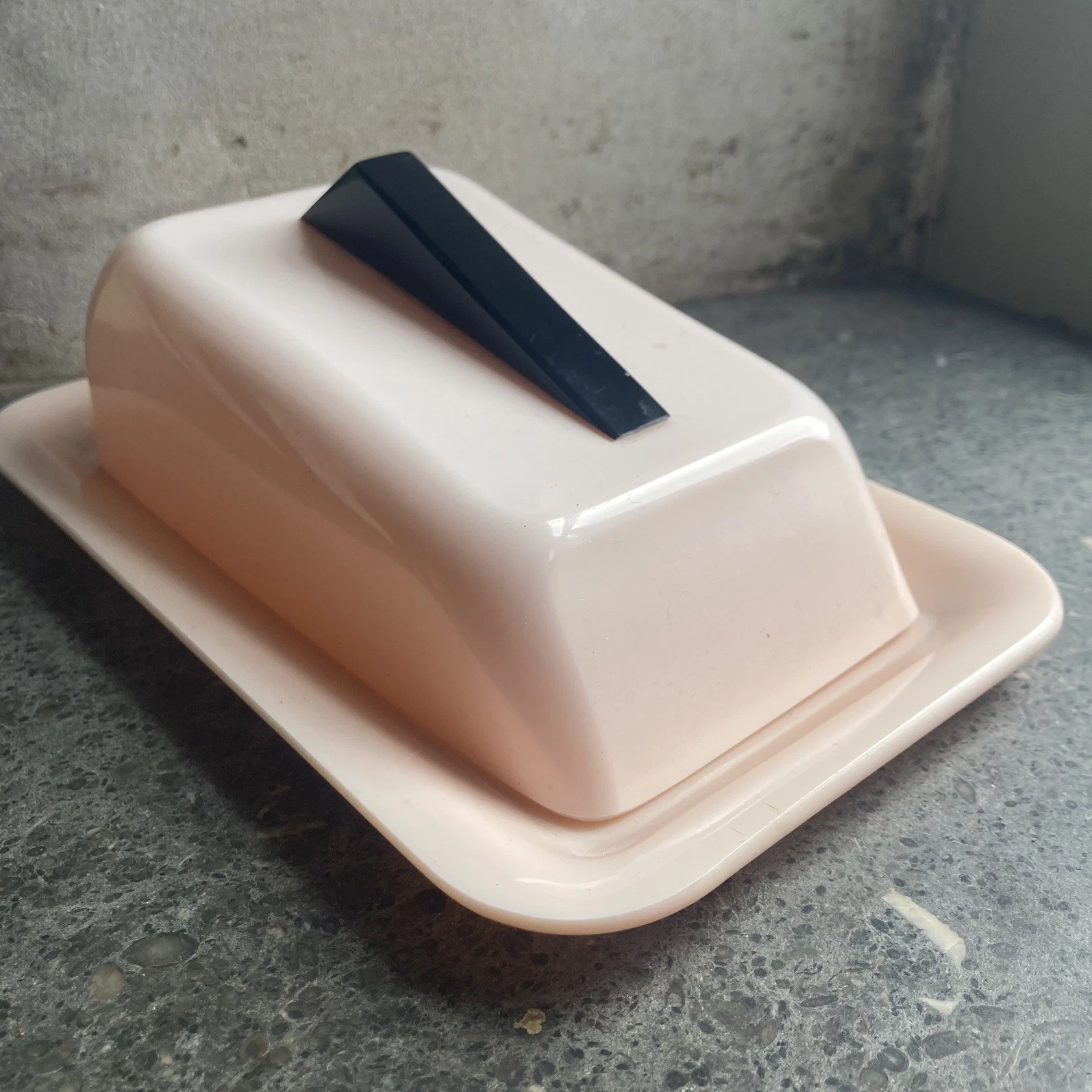 Vintage Art Deco to Mid Century Early Celluloid Pink Plastic Butter Dish & Lid