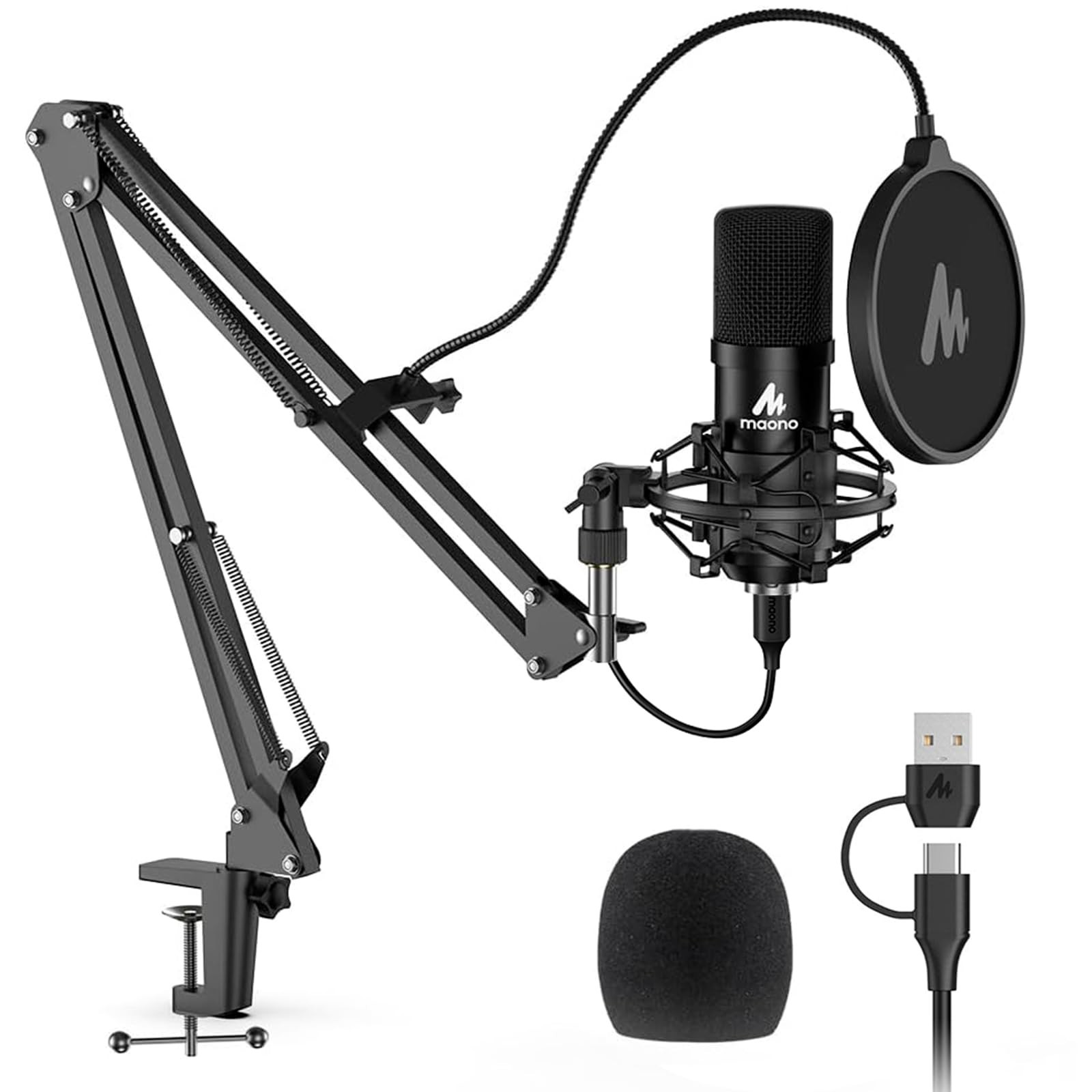 A04 USB Condenser Mic Kit 192kHz/24Bit Boom Arm Pop Filter PC PS5