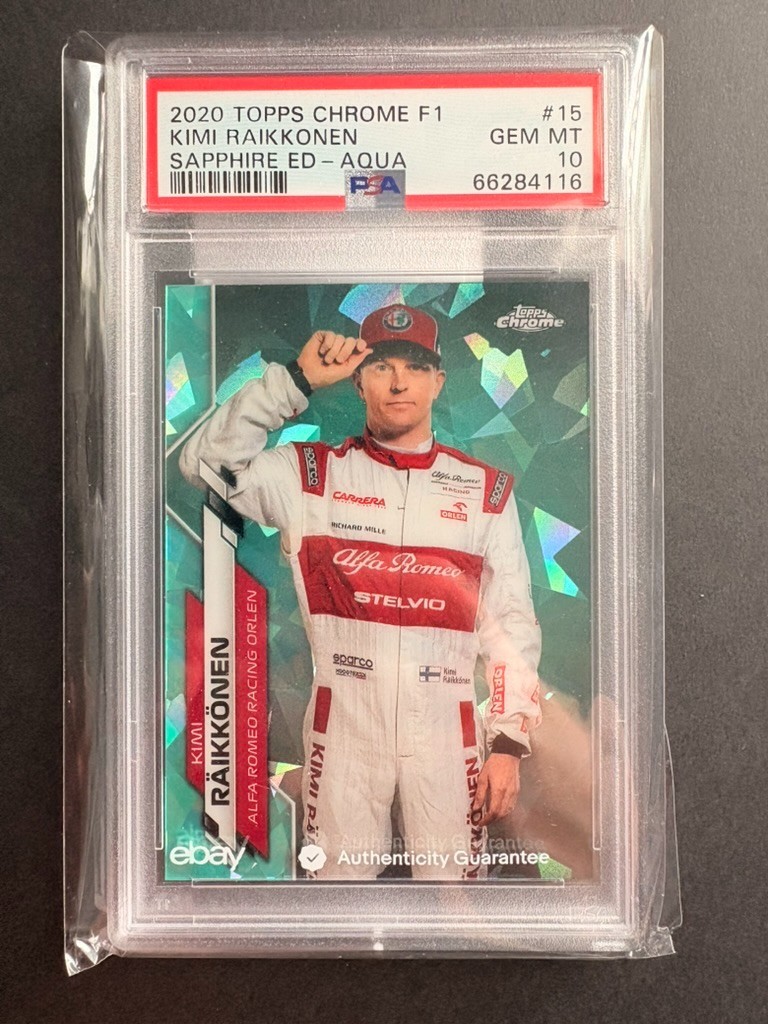 2020 Topps Chrome Formula 1 Sapphire Kimi Raikkonen /99 Aqua #15 PSA 10 GemF1