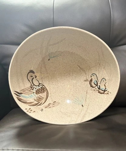 Vintage Red Wing Pottery Bob White Serving Bowl 12.0” Speckled Quail USA 1956-67