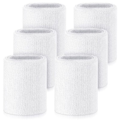 6 Pcs 4 Inch Wrist Sweatbands for Grips Sport Cotton Elastic (White, Unisex) ...