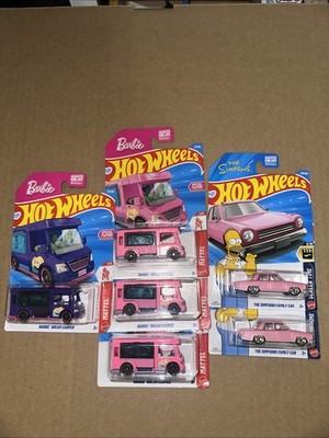 Hot Wheels Barbie, Dream, Camper, And The Simpsons Family Car 6 Cars