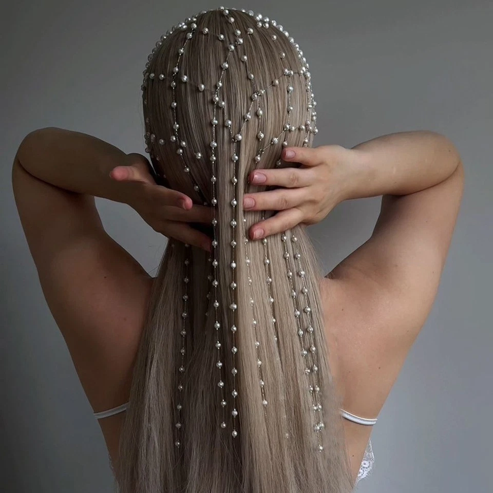 Tocado renacentista para mujer diadema de perlas de imitación retro años 20 cadena para la cabeza para mujer Foto 2 de 3