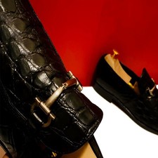 3449.00 FERRAGAMO RARE FIND LUXURY MEN BLACK CROCODILE LOAFERS SHOES 8.5 D