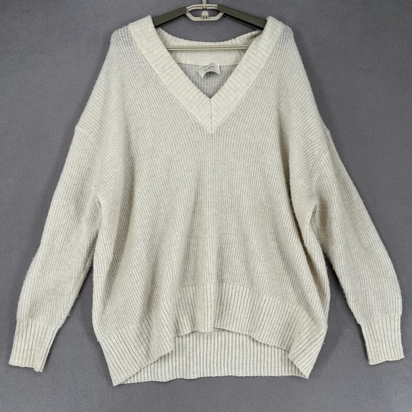 Dissh Jumper Womens Medium Beige Ivory Wool Blend V Neck Long Sleeve Relaxed