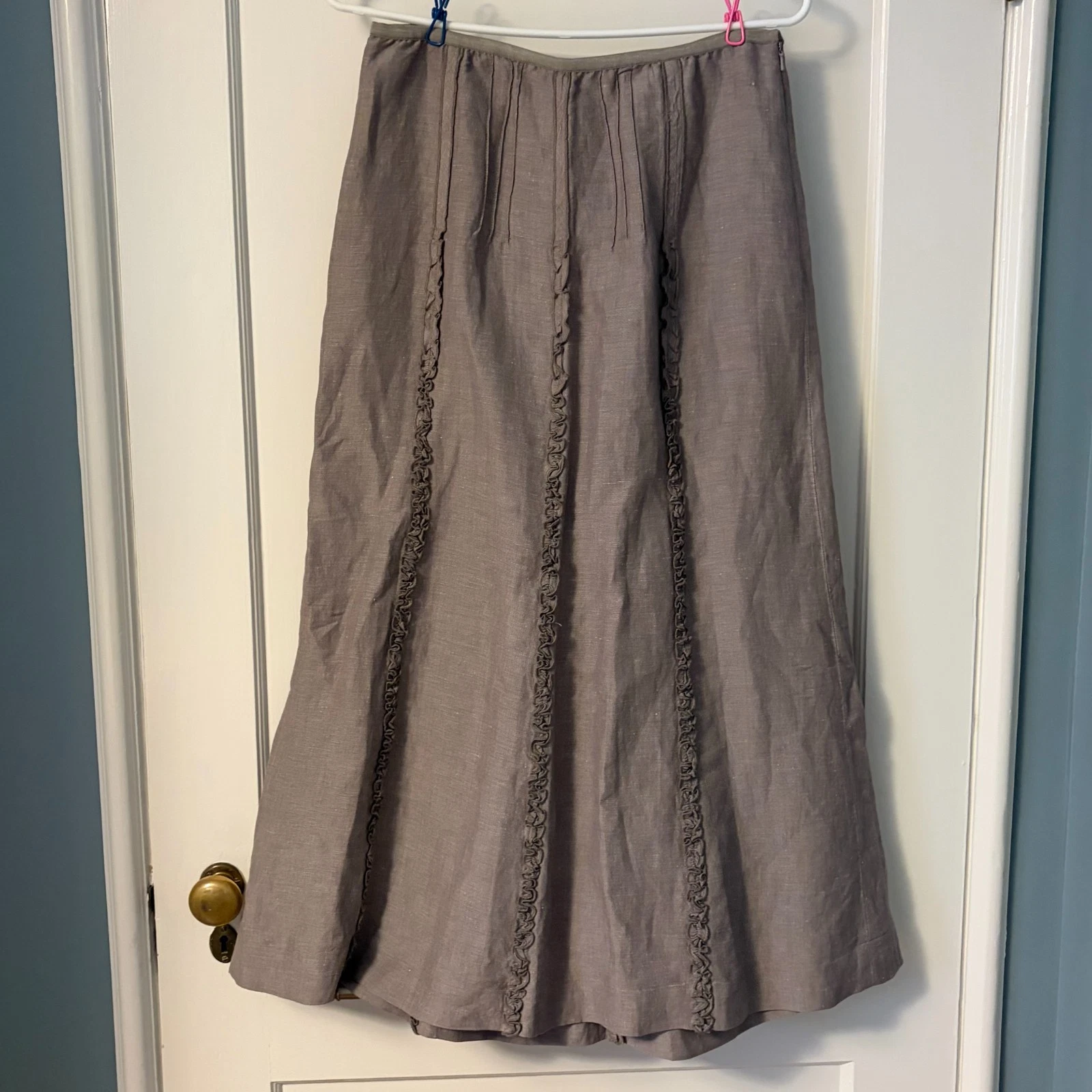 Nic + Zoe brown taupe linen blend midi skirt neutral minimalist lagenlook sz 10